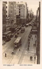 Queen Street Brisbane, Australia Real Photo Postcard Streetcars Eversharp Pen AD