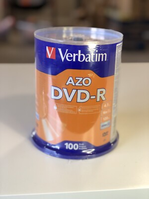 Verbatim DVD-R 4.7GB 16x AZO Recordable Media Disc 100 Disc Pack Sealed
