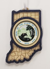 Indiana State Seal Ornament Gift, Wood Laser Cut, USA
