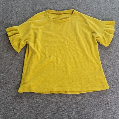 Lavish Shirt Womens Size Large Short Sleeve Yellow Top Solid Pullover