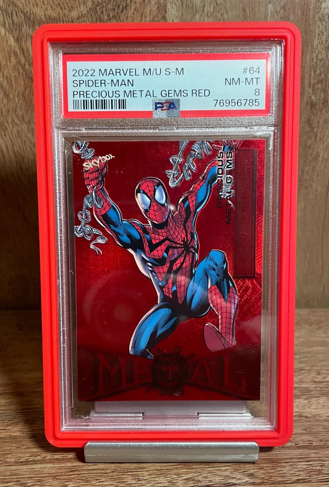 Spider-Man #64 Red PMG [45/100]- 2022 Marvel Metal Spider-Man PSA 8