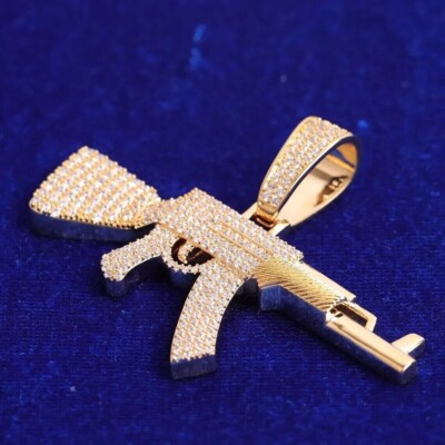 2.20 Ct Round Cut Simulated Diamond Gun Design Pendant 14K White Gold ...