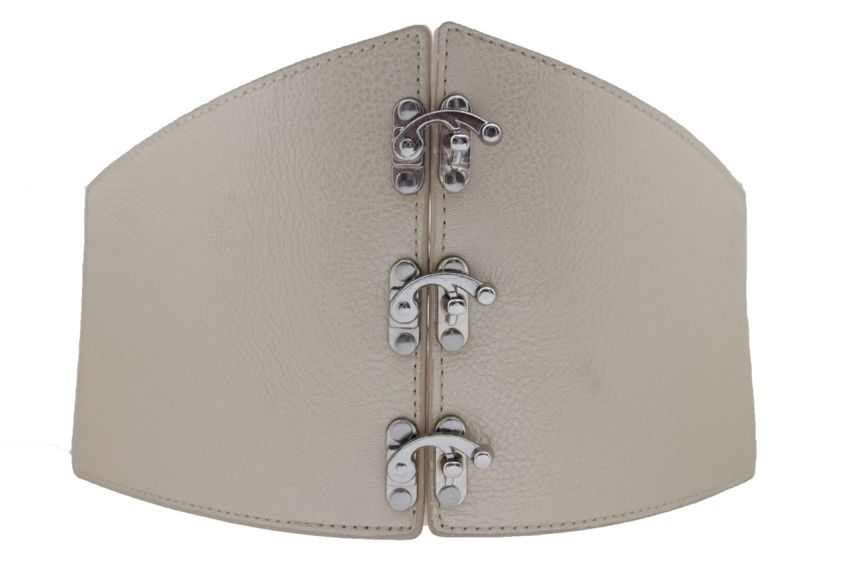 Saks Fifth Avenue Wide Beige Stretch Waist Belt Gold Hook Closure $_57.JPG?set_id=880000500F main image 4
