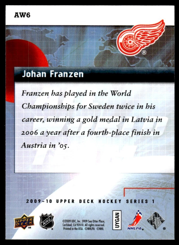 2009-10 Upper Deck All World Team Johan Franzen Detroit Red Wings #AW6 - Image 2 of 2
