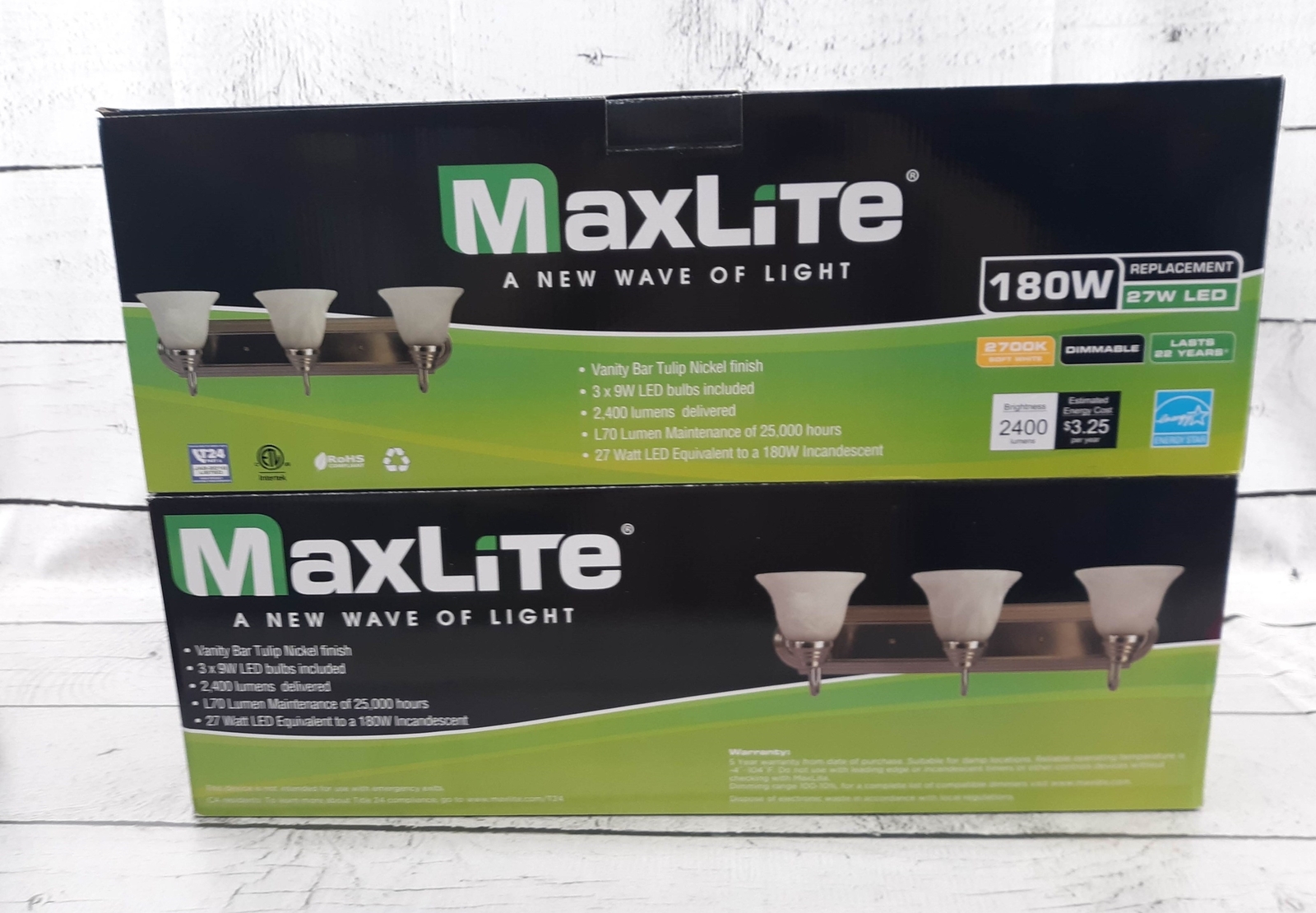 MaxLite Vanity Bar Tuilp Light Lighting/Dimmable 3 LED Bulbs [Lot 2] | eBay