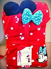 NWT DISNEY Minnie Mouse Hooded Footed Pajamas Red Polka Dot Soft Bow M LAST ONE