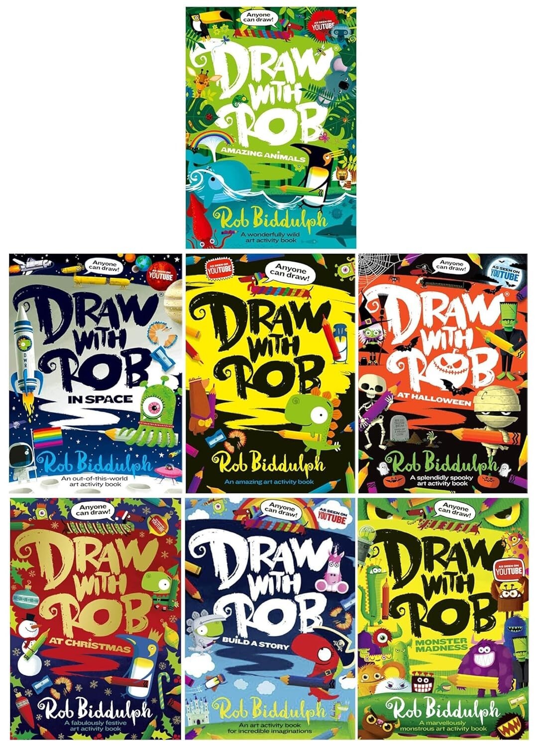 Draw With Rob Series 7 Books Collection Set Draw With Rob,Build a Story,Monster