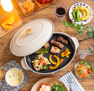 【未使用】BRUNO Oval Hot Plate Greige BRUNO Oval Hot Plate Set BOE053-BK Greige Flat Plate Takoyaki