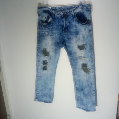 Buffalo David Bitton W42 Evan-x Jeans Acid Wash Distressed Jeans 42x32 Mens Slim