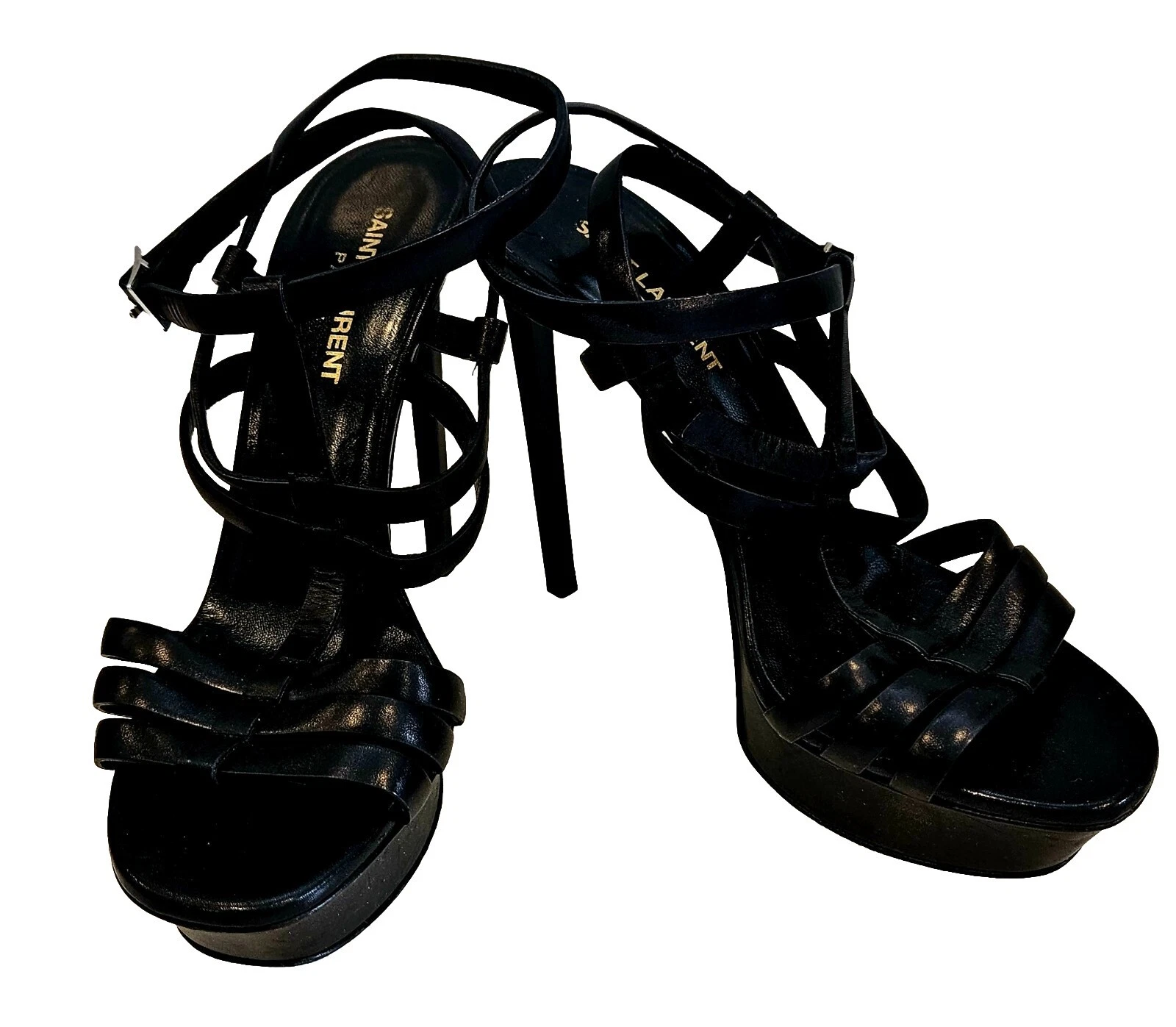 SAINT LAURENT (YSL) Sandalo a stiletto nero con cinturini a stiletto nero taglia 8 5 8 1 2