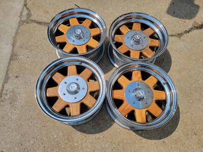 Vintage 1970s Piranha Faux Wood Mag Wheels 15x7 ~ 5x4.75