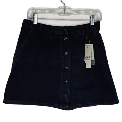 Zara Denim Z1975 Skirt Women Size Medium Black Button Front A-line
