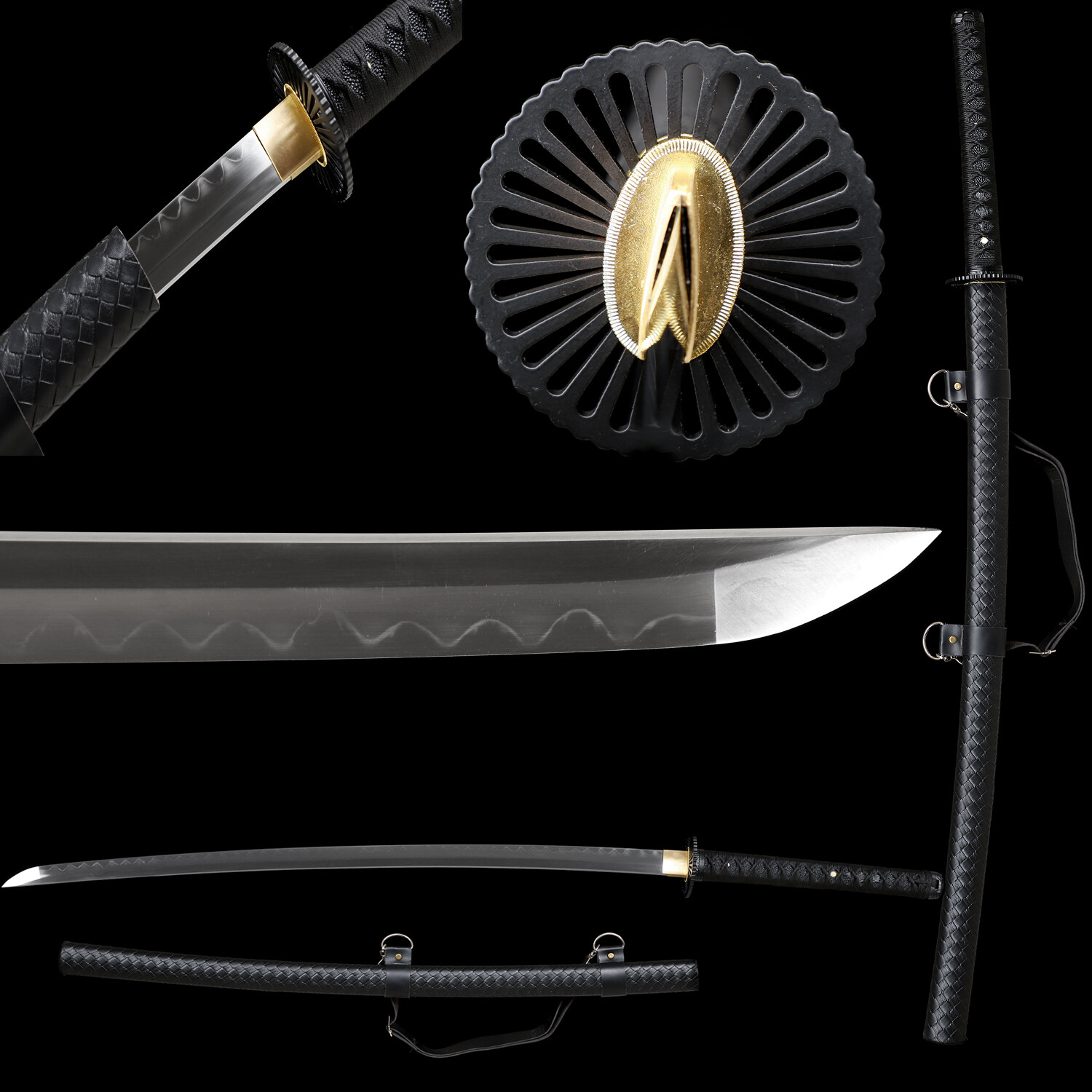 All Black T10 Steel Clay Tempered Japanese Samurai Sword Katana Full Tang Sharp