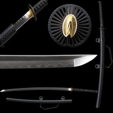 All Black T10 Steel Clay Tempered Japanese Samurai Sword Katana Full Tang Sharp
