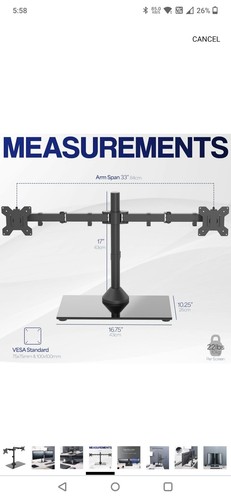 VIVO Freestanding Dual Monitor Stand w/ Glass Base & Adjustable Arms Up to 32 in - 第 3/4 張圖片