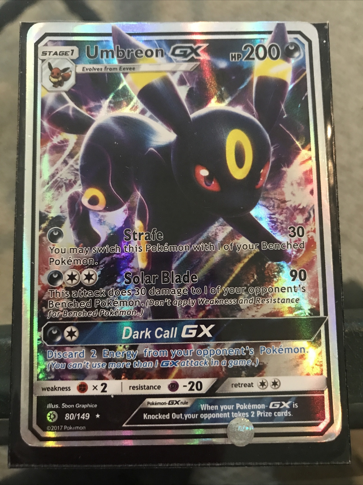 Pokemon Umbreon GX Sun & Moon Base Set 80/149 Rare Holo Card