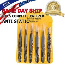 6 Anti-static Carbon Electronic Tweezers Kit ESD Plastic Forceps PCB Repair Set