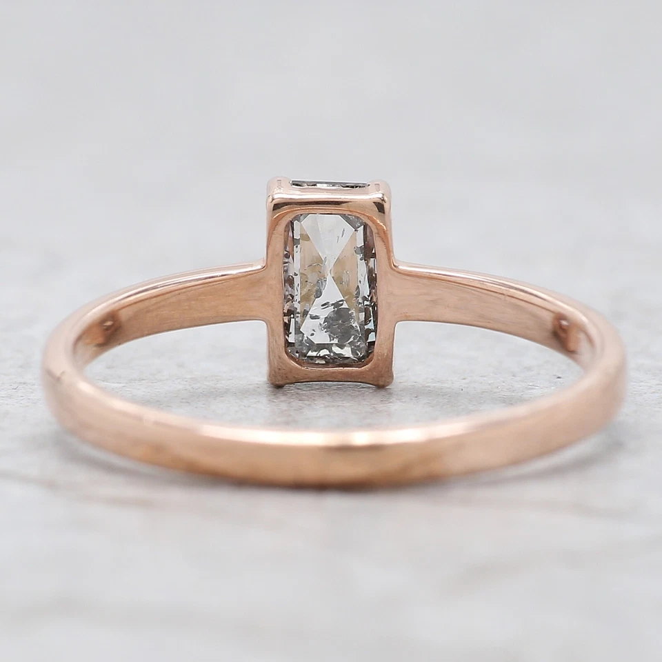 Обручальное подарочное кольцо из розового золота 14 карат с изумрудной солью и перцем 0,77 карата - Изображение 4 из 4