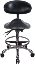 Saddle Stool Chair with Backrest and Foot Ring, Ergonomic Rolling Esthetician Se
