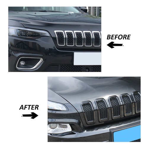 for 2014-2018 Jeep Cherokee Black Car Front Grille Inserts Grill Frame Trim 7pcs - Picture 2 of 9