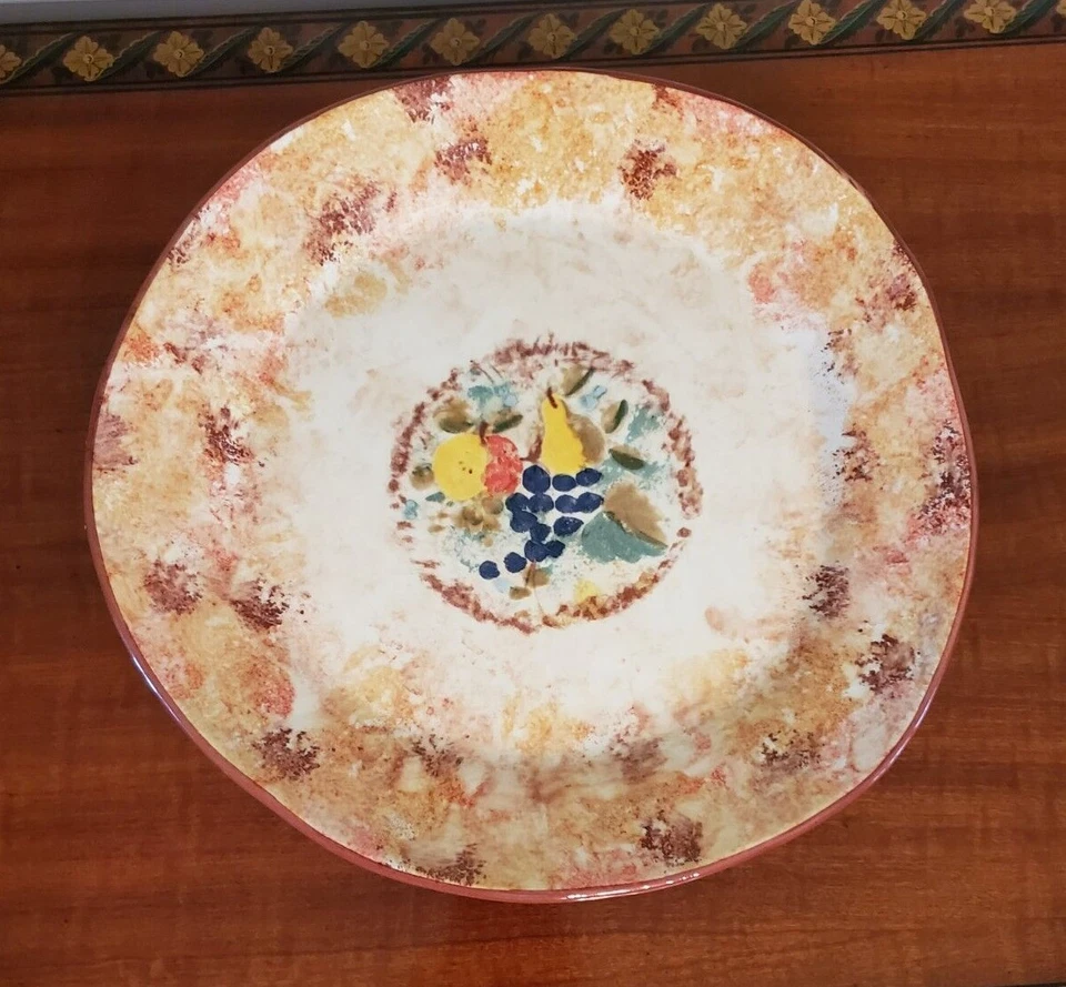CERÁMICA HECHA A MANO Y PINTADA EN ITALIA PLATO PARA SERVIR 12" CON ILUSTRACIONES DE FRUTAS Foto 3 de 4
