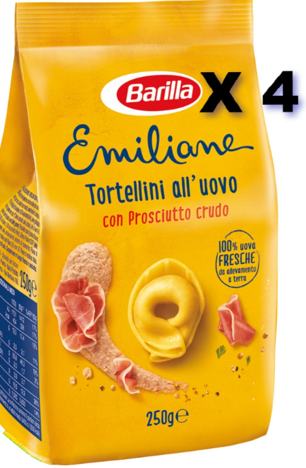 4 X 250g (1Kg) Barilla Pasta Outdoor Egg Stuffed Tortellini of Ham Raw