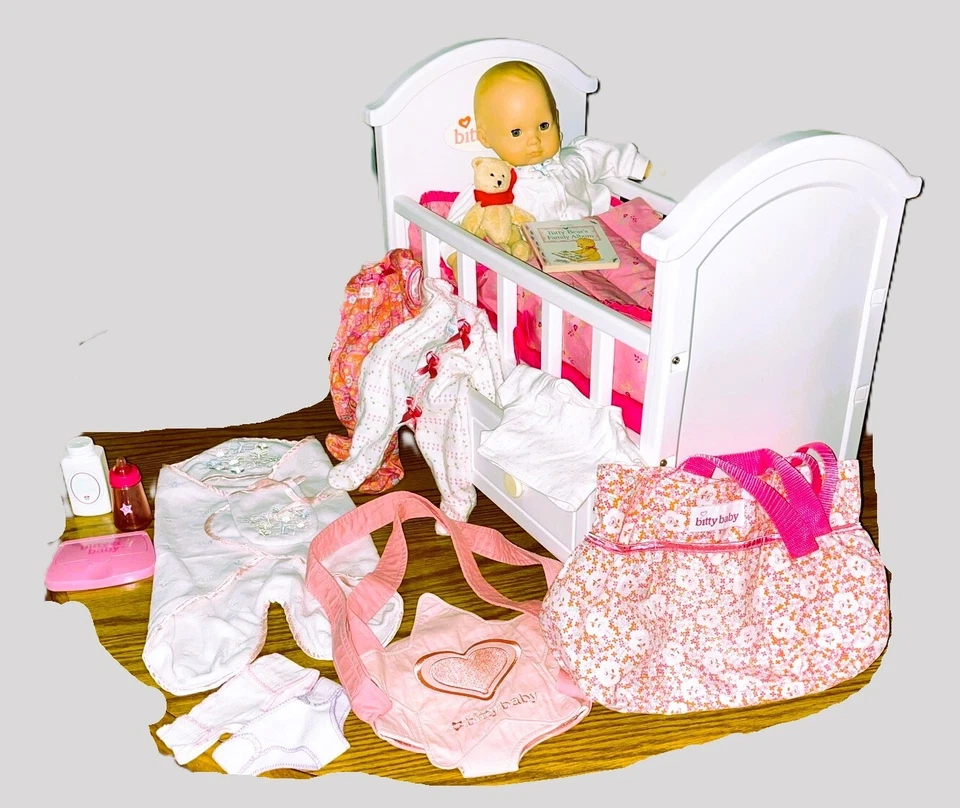 Детская кроватка American Girl Bitty с ящиком, постельное белье, наш новый ребенок, сумка для подгузников - Изображение 2 из 4