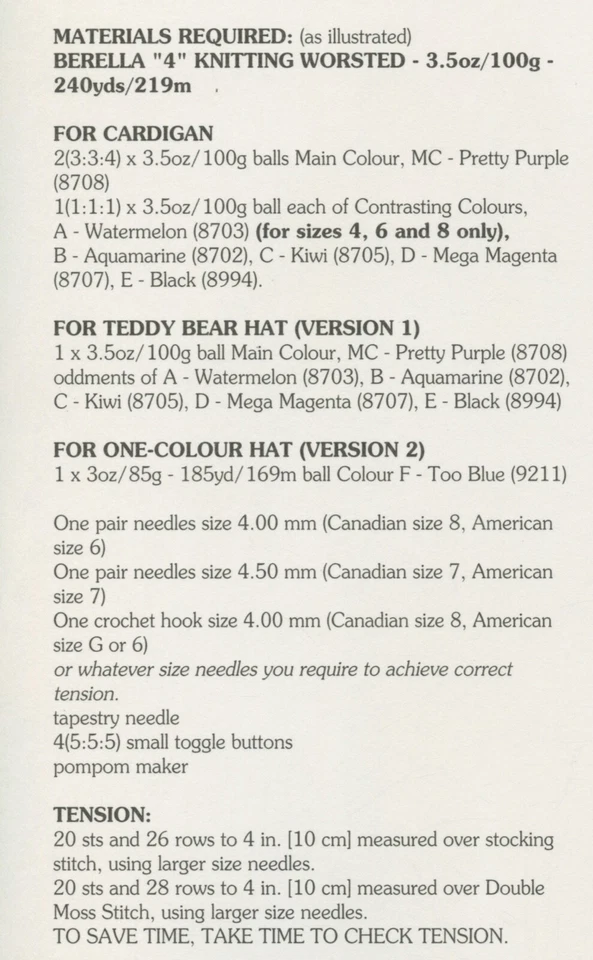 Bernat Knitting Pattern 1311 Kids Child Teddy Bear Cardigan & Hat 2-8 - Image 3 of 3