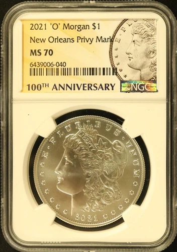 2021 'O" $1 Morgan Silver One Dollar New Orleans Privy Mark NGC MS70