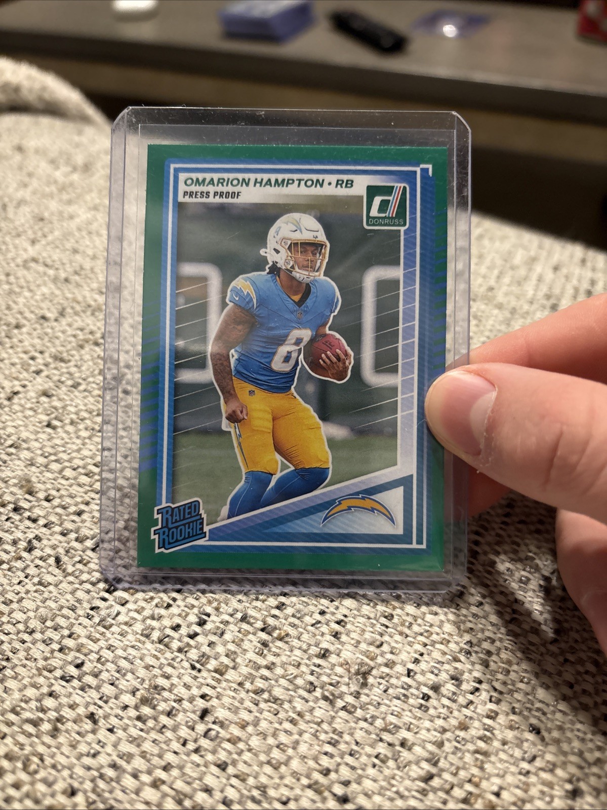 2025 Panini Donruss - Rated Rookie Omarion Hampton #303 Press Proof Green (RC)