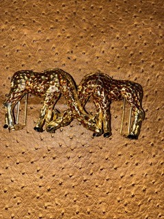Vintage Mimi Di N Golden Enameled Double Giraffes Interlocking Gold Belt Buckle