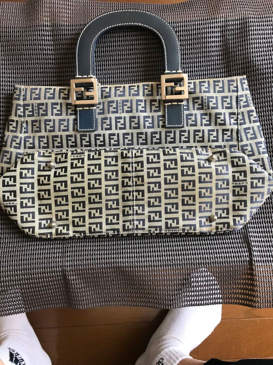 RARE FENDI Navy Zuccino Canvas Leather Bag
