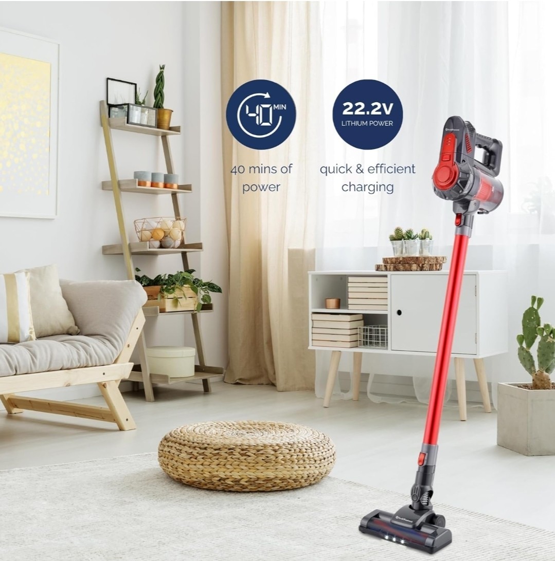 Rediffusion Turbo Cordless Stick Vacuum Cleaner, 2 in 1, Handheld - Red