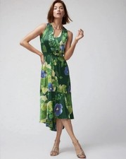 White House Black Market Sleeveless Green Floral Botanical Hi/Lo Dress Size M