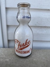 Quart Cream Top Pyro EA Fiske Farm Dairy Rumford Rhode Island RI Milk Bottle