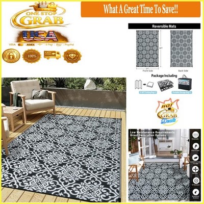 Danica Reversible Waterproof Outdoor Rug 5x8 Patio Deck Balcony Black&White