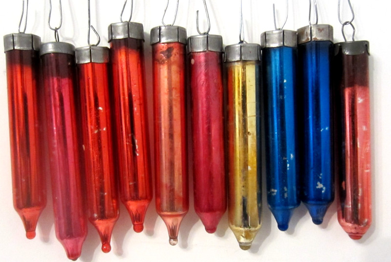 10 Vintage 1930/1940s Kentlee Mercury Glass Hand Blow Candle Christmas Ornaments