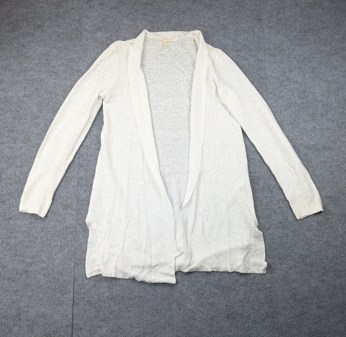 Eileen Fisher Cardigan Womens XS Organic Linen White Open Front Coastal Minimal
