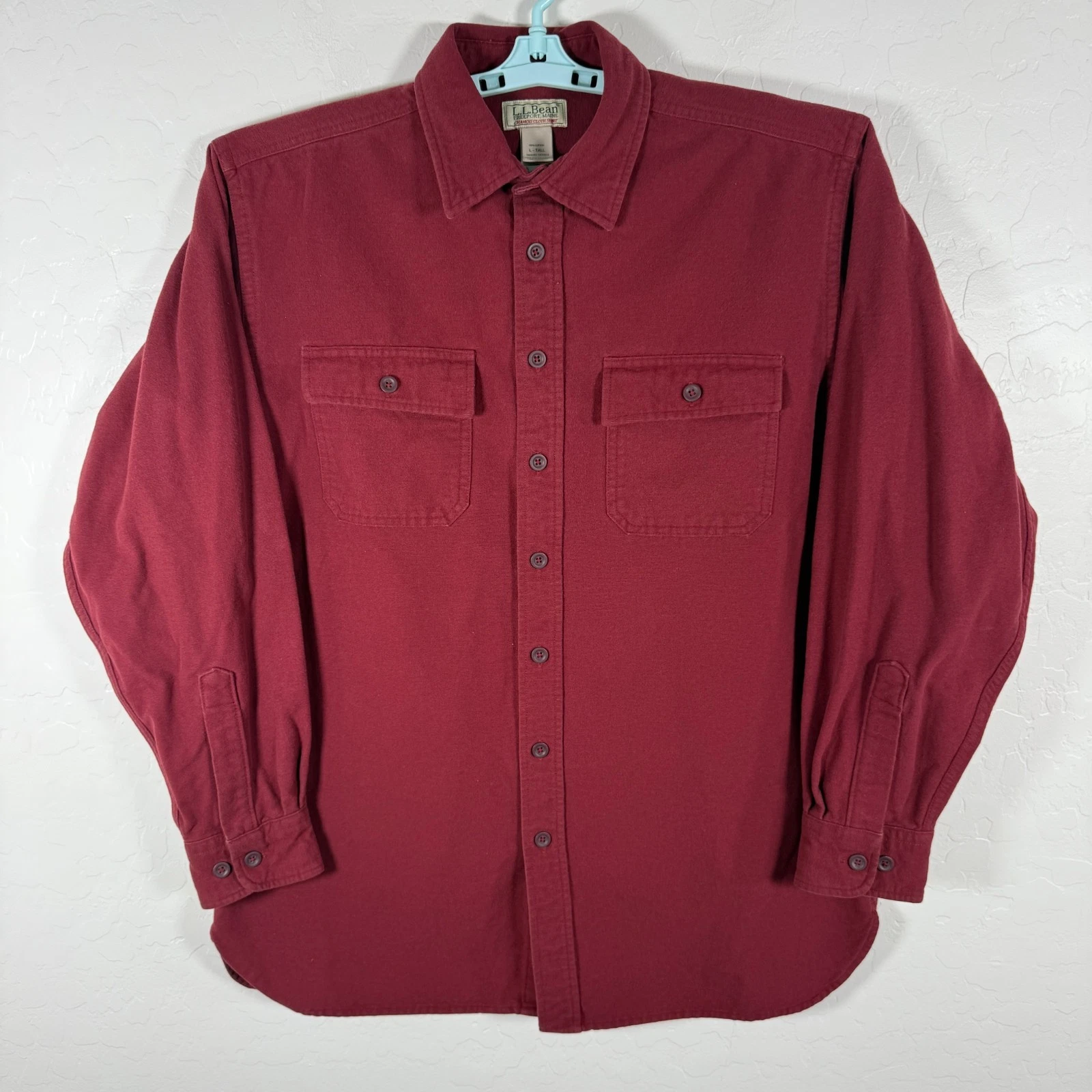 LL Bean Shirt Mens Large Tall LT Red Chamois Cloth Flannel Button Up Outdoor