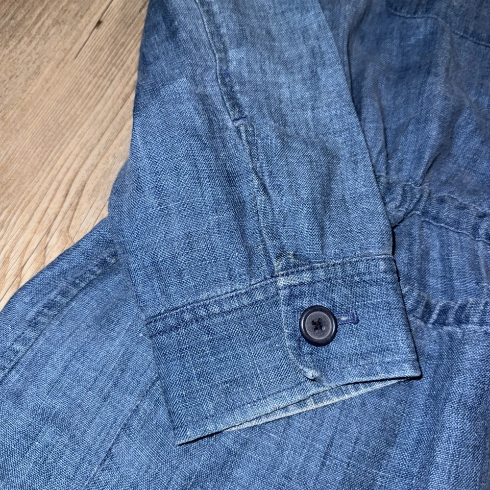 Blusa Ralph Lauren 100 % lino manga larga abotonada cintura ceñida camisa grande Foto 3 de 4