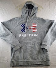 Under Armour Hoodie Mens Size Small Gray Freedom USA Flag Patriot Pullover