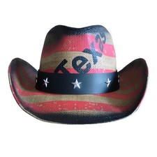 STRAW COWBOY HAT Striped Flag with Texas Print Adult Size Shipped in a Box