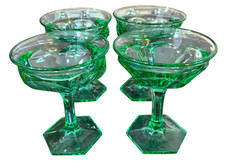 HEISEY GREEN STEMMED CHAMPAGNE COUPES SET OF 4 UV REACTIVE