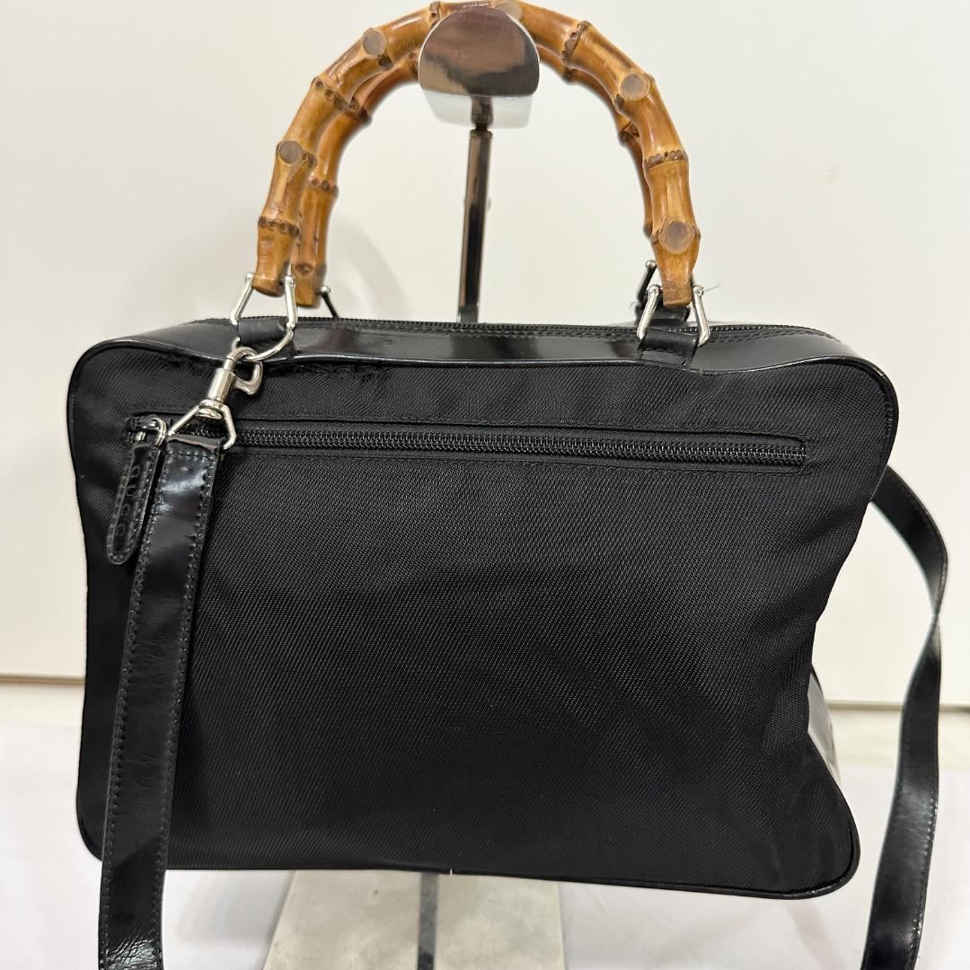 Gucci Bamboo Black Leather 2-Way Tote Bag Authentic Pre-Owned