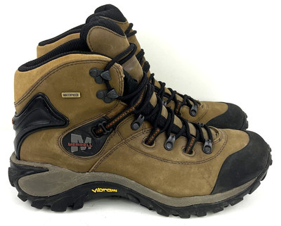 Merrell Phaser Peak J53683 Mens 9.5 Waterproof Leather Hiking Boots Vibram Brown