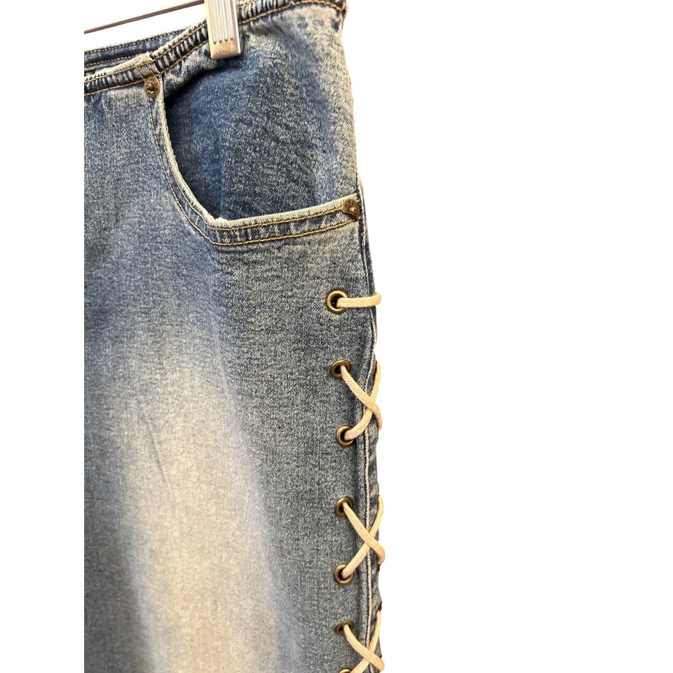 Maxi Falda Y2K Mudd Yo Denim Boho Con Cordones Laterales Paneles de Encaje Festival Talla 11 Pradera Foto 3 de 4