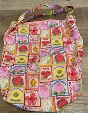 Gardening Seeds Packets Spring Shopping Tote Gift Bag Floral Flowers Pink Fabric