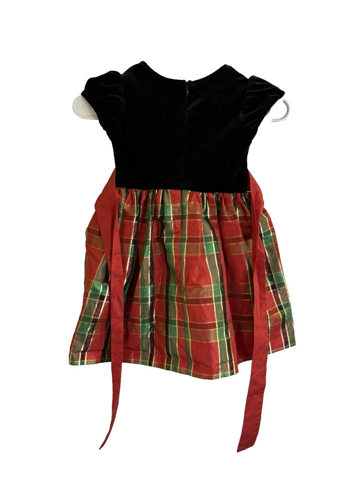 Vestido Bonnie Jean Niñas Negro Terciopelo Corpiño Rojo Cuadros Tafetán Talla 4 Navidad Foto 2 de 4