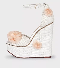Charlotte Olympia White Wedge Sandals with Floral Appliqué 38 IT