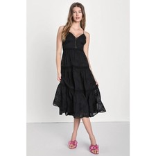 Lulu Forever Your Darling Black Embroidered Lace Backless Midi Dress